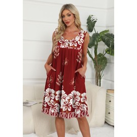 Bestshow Mumu House Dresses for Women Moomoo Plus size Nightgowns Elderly Sleeveless Sleepwear Patio with Pockets Housecoats Grandma Cotton Dusters Soft Dress Pajamas