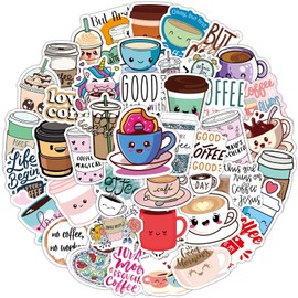 50 Pack coffee Stickers Laptop Water Bottles Hydroflasks Phone Guitar Skateboard Computer Coffee Cup Stickers Waterproof Vinyl Sticker Decals for Kids Teens Boys Girls Adults