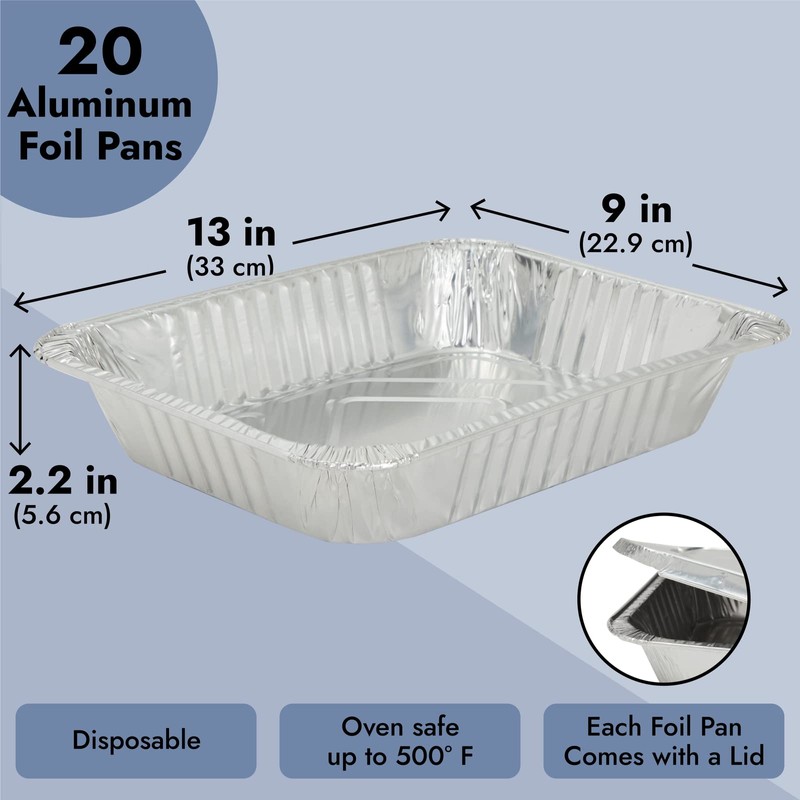Juvale 20-Pack Half Size Aluminum Pans with Lids - 9x13