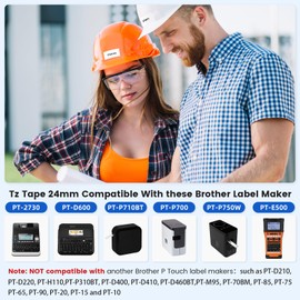 TZe-251 24mm Label Tape Compatible with Brother Label Maker Tape, TZe Laminated Black on White 0.94 Inch Tape for PT-D610BT PT-D600 PT-P710BT PT-P750W PT-P700, 5-Pack