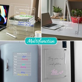 2PCS Acrylic Dry Erase Board with Stand for Desk, 12x8" Small Desktop Weekly Whiteboard Magnetic Clear Calendar Memo Board for Fridge, Office, School, Home