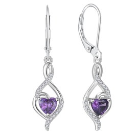 JIWOY Love Heart Infinity Leverback Earrings Sterling Silver Birthstone Dangle Earrings for Women, Metal, Created Amethyst