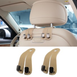 Ompellus 2 PACK Car Purse Holder, Double Hooks Leather Car Headrest Hook for Purse & Bags, Multifunitonal Car Seat Hook, Car Organization Accessories (Beige, 2PC)