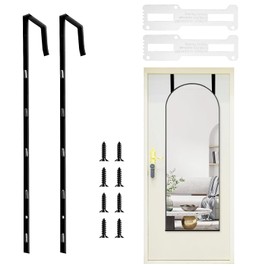 OXDFK 2 PCS Over The Door Mirror Hanger, Adjustable 13.7-inch Door Mirror Hanger Set, Five-Hole Over The Door Mirror Hooks, with 2 Iron Filings, for 1.8'' Door Depth (Black)