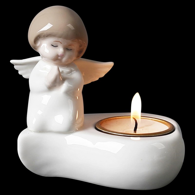 Tealight Candle Holder, Ceramic Angel Candle Holder for Table Display,