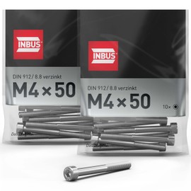 INBUS® Cylindrical Screws with Hexagon Socket M 4 x 50 mm (DIN 912 / ISO 4762, 8.8 Galvanised) Pack of 20 — The Original