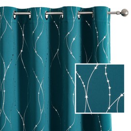 SMILE WEAVER Peacock Blue Blackout Curtains 72 Inch Long for Living Room 2 Panels,Room Darkening Curtain-Grommet Print Design Noise Reducing Thermal Insulated Bedroom Window Drapes
