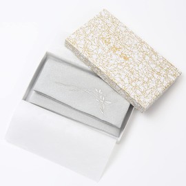 Bi-Fold Crepe Embroidered Kyoto Prayer Beads Bag Prayer Beads Pouch Case with Outer Box, silver (weeds)