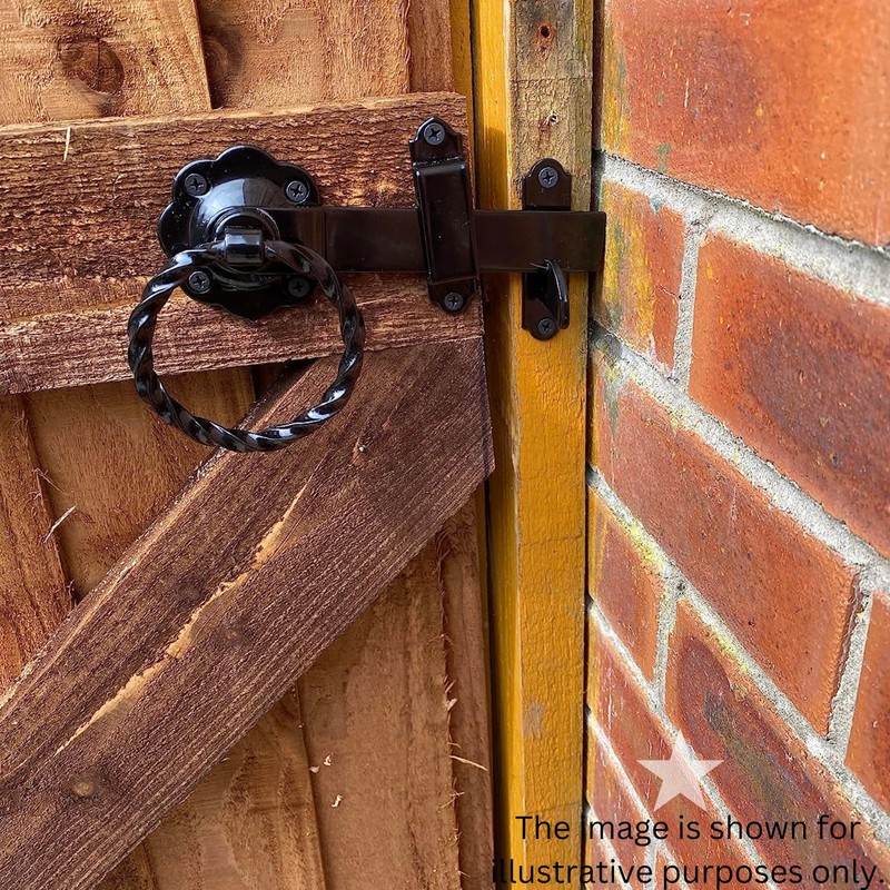 Heavy Duty Epoxy Black 6" 150mm Twisted Ring Gate Latch