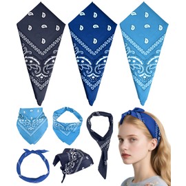 MEEZY 3 Pcs Bandanas for Women Men, Paisley Pattern Bandana Head Scarf Handkerchiefs Outdoor Multi-Purpose Cowboy Face Mask Square Scarf Headwear for Boy Girls 100% Polyester