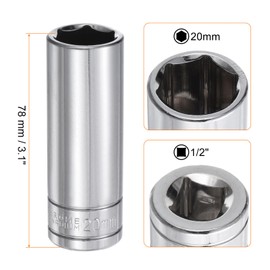 HARFINGTON 6-Point Socket 1/2" Drive 20mm Metric 3.1" Length 45# Steel Deep Sockets Full Polishing Chrome Sockets for Car Repair Mechanical Maintenance Home Use