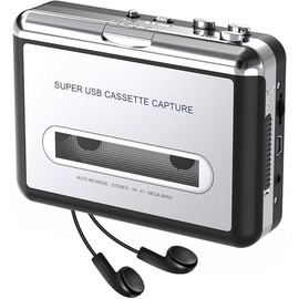 Cassette Player - Compact Tape Player Portable Recorder with Earphone-Convert Audio Music Cassette to MP3 Digital, Compatible with Laptop/PC/MAC- for Entertainment, Travel, Light Sports(Black) - Color: silver