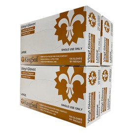 KingSeal LARGE Vinyl General Purpose Disposable Gloves, Powder-Free, 4 mil, Clear - 4 boxes of 100 Gloves by Weight (400 Count)