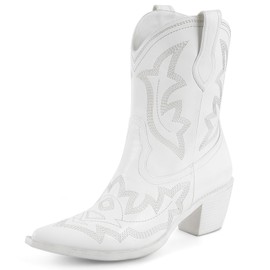 MISSMILLER Women Cowboy Boots Embroidered Western Cowgirl Boot Pointy Toe Short Ankle Booties with Pull On Tabs