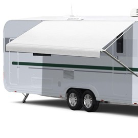 RV Awning Fabric Replacement 17FT (Fabric 16' 2"), Heavy Duty Camper Awning Replacement Weatherproof Vinyl Universal Outdoor Canopy for Camper, Trailer, and Motorhome Awnings White