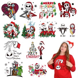GYGOT 12 Sheets Christmas Iron On Transfers for T-Shirts,Christmas Heat Transfers Vinyl,Ready to Press Decals for T-Shirts Clothing DIY Crafts (Gothic)