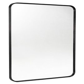 Minuover Black Metal Framed Bathroom Mirror for Wall, Brushed Matte Black Rounded Corner Rectangular Bathroom Vanity Mirror, Anti-Rust, Tempered Glass (30" x 36", Black)