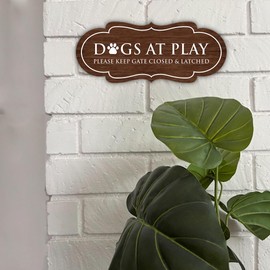 Designer Paws Plus, Dogs at Play Please Keep Gate Closed & Latched | Home Decor Pet Door or Wall Sign - Large
