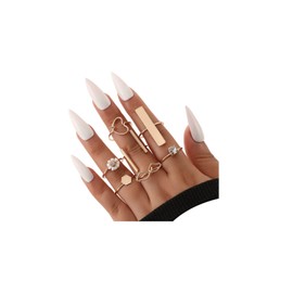 ZMANYIJEW Bohemian Knuckle Stacking Rings Set Stackable Dainty Gold Color Boho Rhinestones Rings Set Vintage Crystal Stackable Finger Midi Rings Set for Women (B)