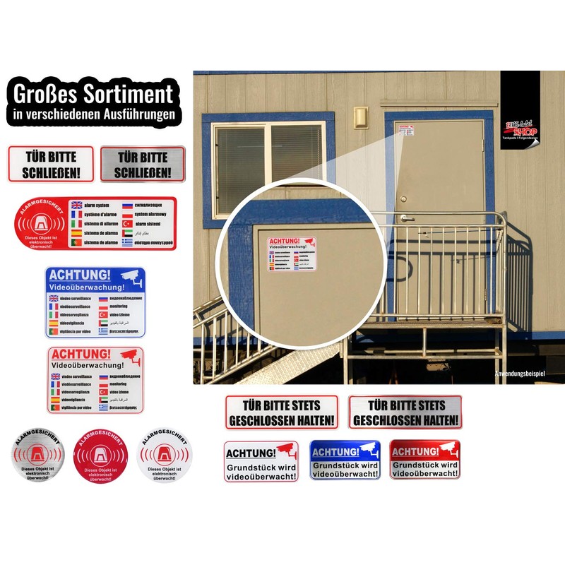 BIKE-label Aluminium Look 3D Sticker Warning Sign 4 x Alarm