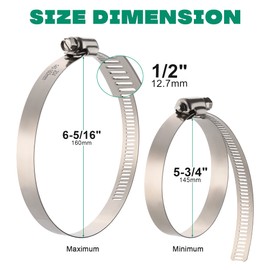 OURU 10Pack 6 inch Hose Clamp,Stainless Steel Large Hose Clamps Adjustable from 5-3/4"-6-5/16"/145-160mm,Metal Worm Drive Gear Duct Clamp for Air Ducting,Dryer Vent Hose,Fuel Line,Plumbing,Automotive