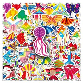 Kite Stickers 50Pcs Waterproof Cute Cartoon Colorful Kite Flying Sticker for Water Bottle Laptop Skateboard Scrapbook Motorcycle Bike Cars Notebook Computer Guitar,Vinyl Funny Sticker for Teens Adult