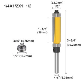 Gasea 12Pcs 1/4" Shank Top and Bottom Bearing Flush Trim Pattern Router Bit with Top Mounted Replacement Bearings Set for Woodworking Milling Cutter Tool