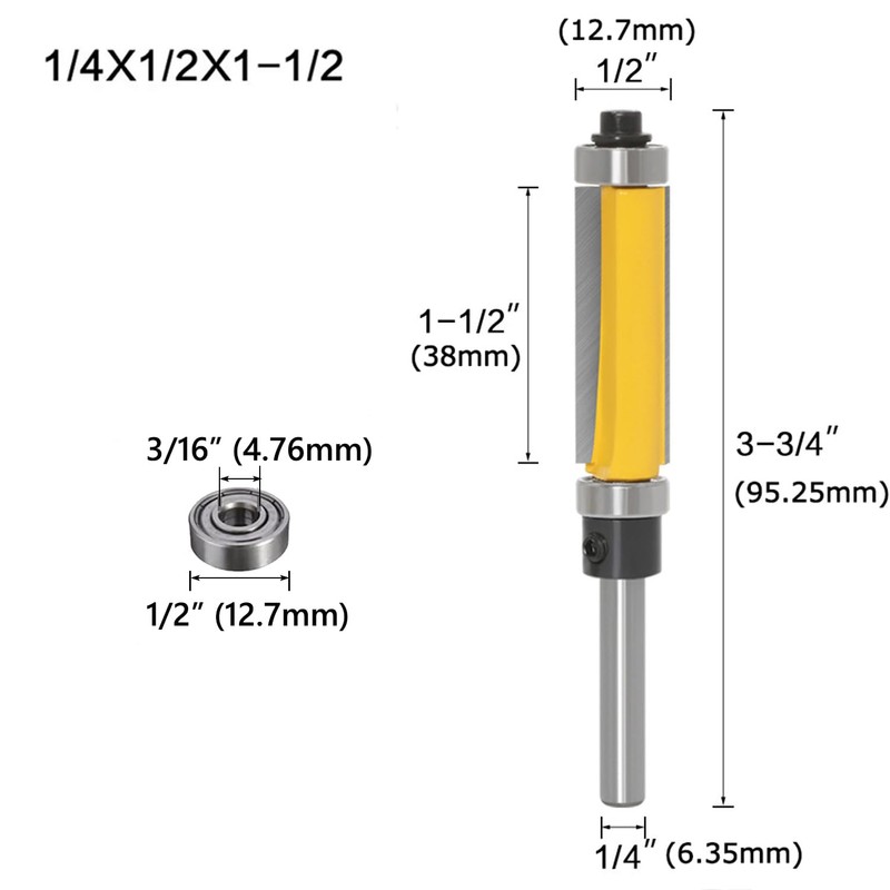 Gasea 12Pcs 1/4" Shank Top and Bottom Bearing Flush Trim