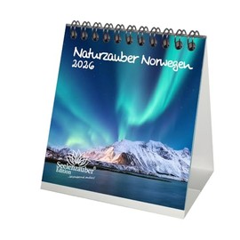 Naturzauber Norway Desk Calendar 10 cm x 10 cm for 2026 Nature Travel Country Holiday Gift Set Contents: 1x Calendar, 1x Christmas Pendant (Total 2 Pieces)