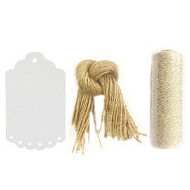 Wrapables 50 Gift Tags/Kraft Scalloped Edge Hang Tags with Free Cut Strings for Gifts, Crafts and Price Tags + Metallic Gold Cotton Baker's Twine 4ply 110 Yard