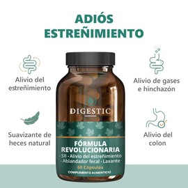 Digestic - Laxante para el estreñimiento, ablanda las heces, 60 Cápsulas, 100% Natural, para gases e hinchazón