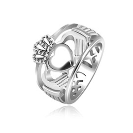 Uloveido White Gold Plated Hand Heart Friendship Love Crowned Irish Claddagh Ring for Women Men Size 7 Y1729