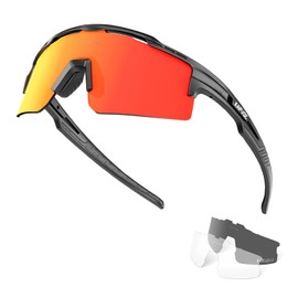 KAPVOE Polarised Cycling Glasses for Men Women with 3 Interchangeable Lenses, TR90 Frame - Sports Sunglasses for Cycling, MTB, Road Bike - Includes Sunglasses, Sports Glasses, UV Protection 01 Red