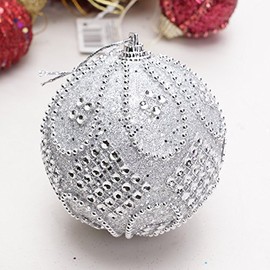 Beautiful Diamond Christmas Ornament Balls, Silver, Set of 7, Diameter 3.1 inches (8 cm), Nordic Interior Tree Decoration, 100% Handmade Christmas Tree Decoration, Includes Sling (Silver)