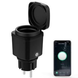 Outdoor WLAN Smart Steckdose, 2.4GHz WiFi Stecker mit Strommessung Gartensteckdose Außensteckdose Smart Plug mit Zeitschaltuhr Sprachsteuerung Kompatibel Alexa/Google Home, Wasserdicht IP44, Schwarz