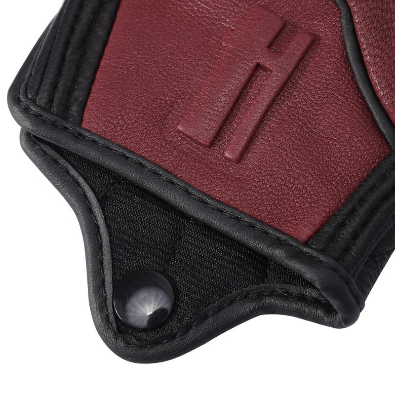 Harssidanzar Mens Fingerless Half Finger Goatskin Leather Motorcycle Gloves GM037,Oxblood/Black,