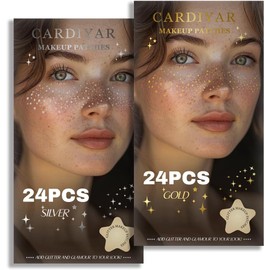 Pecas con Purpurina, 24 Tatuajes Faciales de Pecas con Purpurina, Pecas Brillantes para Mujer, Tatuajes Faciales Temporales Dorados Resistentes Al Agua, Parches de Maquillaje con Purpurina Pa