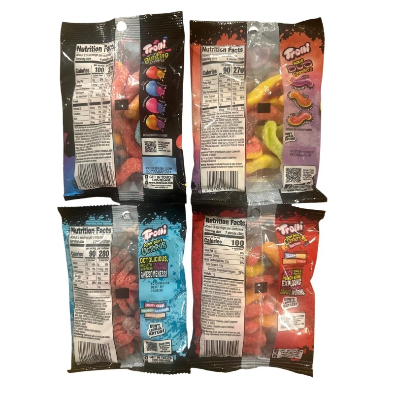 Trolli Sour Gummies Candy 4pc-Duo+Bursting+Fruit Punch Crawlers, & Brite Octopus