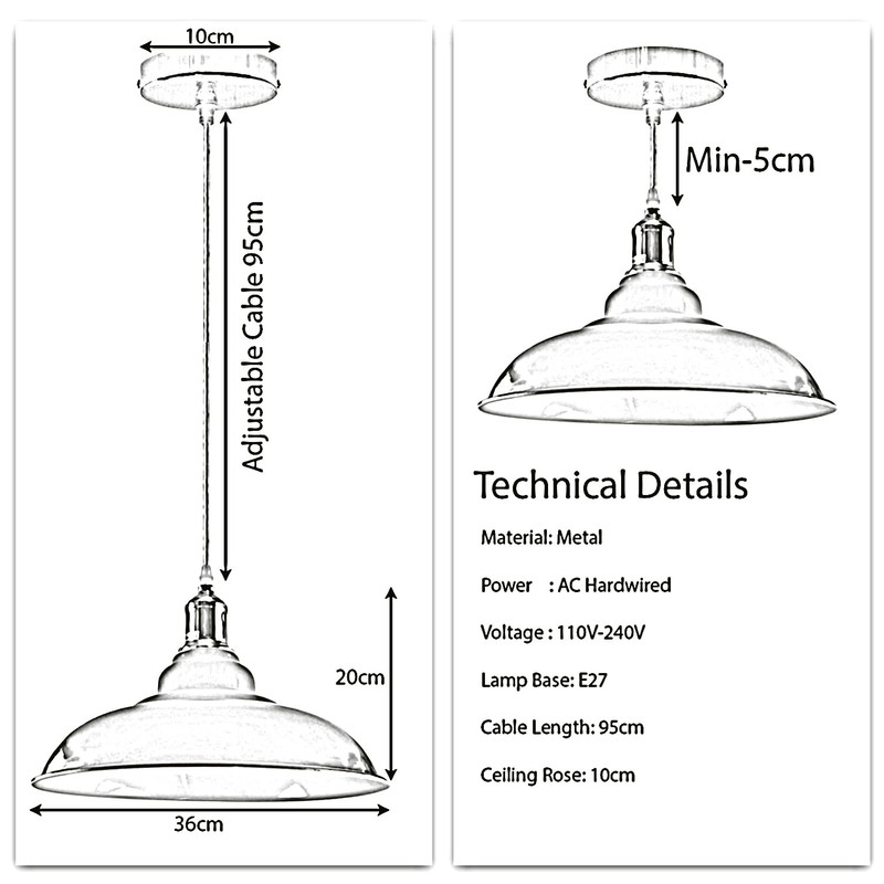 LEDSone 32cm E27 Retro Metal Pendant Light Kit (Red) [Energy