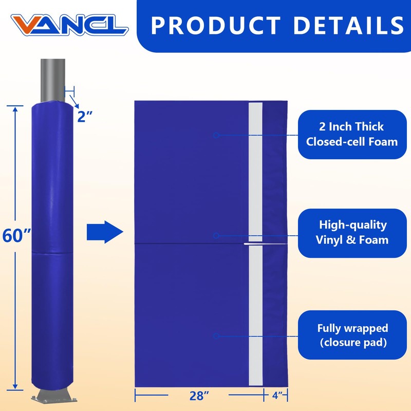 VANCL Heavy Duty Basketball Post Padding – 5FT Protective Wrap