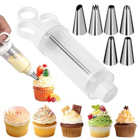 Suuker - Pistola de decoración de pasteles, kit de tuberías de glaseado, herramientas de decoración de pasteles con 6 puntas de tubería de acero inoxidable, juego de bolsas y puntas, kit de tuberías