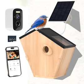 Smart Bird House with Camera Solar Powered,Bird Nesting Box Watching Wireless Camera for Bluebird,5MP Full Color IR Night Vision,2.4G WiFi APP Controlled Auto Notification,Ideal Gift for Bird Lovers