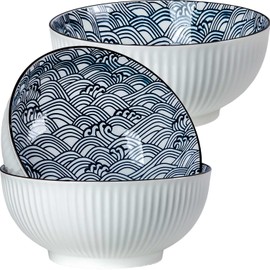 Hesen 60 oz Large Soup Bowl, Pho Bowls, Japanese Ramen Bowl Set, Big Porcelain Bowls Set of 3, 8 inches, Wave Pattern