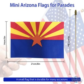 Pack of 20, Handheld Arizona Flags 5x8 Inch - Small State of Arizona AZ Flags on Wood Sticks with Spear Top, Mini Arizonan Flag for Elections, Patriotic Decorations, Independence Day Celebrations