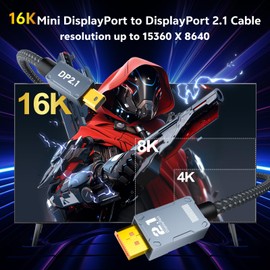 AGFINEST 16K Mini DisplayPort to DisplayPort 80Gbps 2.1 Cable, [16K@60Hz, 8K@120Hz, 4K@144Hz/240Hz] HDR, DSC, G-Sync FreeSync, Mini DP for Laptop MacBook iMac Monitor (6.6FT)