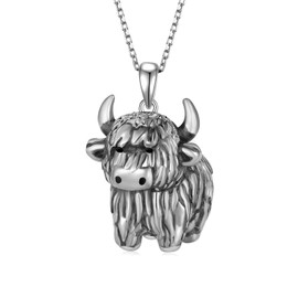 Feijiesi Highland Cow Necklace 925 Sterling Silver Cow Necklace for Women Cute Cow Jewelry Gifts for Women (Oxidized)