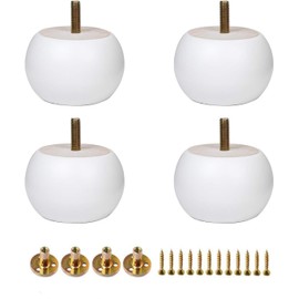 Metany 4PCS Wooden Furniture Legs 2inches, Bolt-On, Classic Style, White, Round, Bun Feet for Sofas, Beds, Benches, End Tables, Dressers, DIY Projects, Upcycling