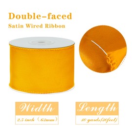 RIBBOOO Orange Satin Wired Ribbon 2.5 inch inch x 10 Yards Double-Faced Satin Wired Edge Ribbon for Bows Flowers Gift Wrapping Wreaths Baby Shower DecorWedding DIY Crafts Continous