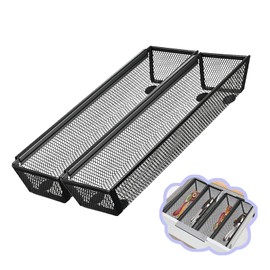Fodofodo 2PCS Drawer Organizer,Drawer Organizer for Kitchen,Utensil Mesh Drawer Organizer with Interlocking Arm for Cosmetic,Flatware,Pen (12 * 3 * 2 Inches,Black)
