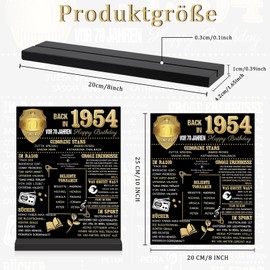 Geschenk zum 70 Geburtstag Mann und Frau, Zurück im Jahr 1954 Geburtstag Acryl Poster mit Ständer,Geburtstagsgeschenk für Männer, Tolles Geschenk für 70-jährige Frau oder Geschenk für 70-jährigen Mann